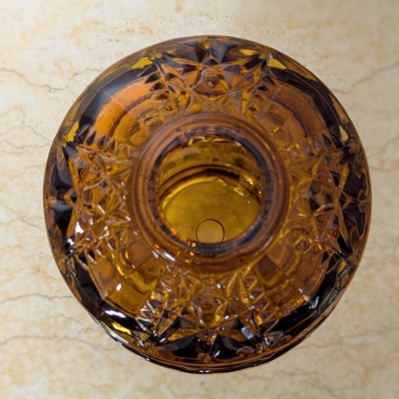 Vintage Indiana Glass Stars & Bars Amber Fairy Lamp Candle Holder - Picture 6 of 12